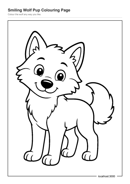 Preview of the Smiling Wolf Pup Colouring Page printable worksheet