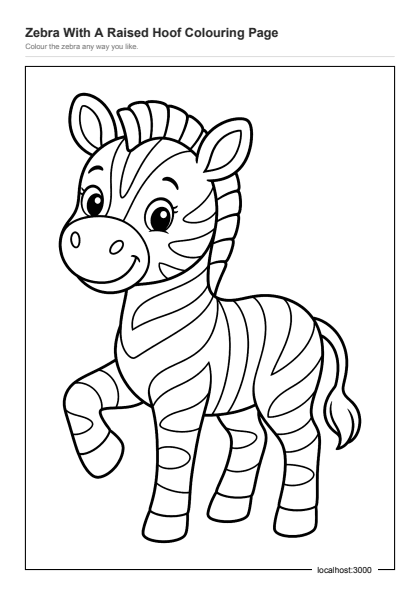 Preview of the Zebra With A Raised Hoof Colouring Page printable worksheet