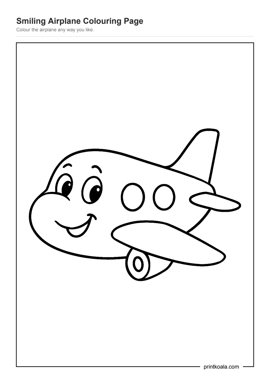 Full preview of the Smiling Airplane Colouring Page worksheet
