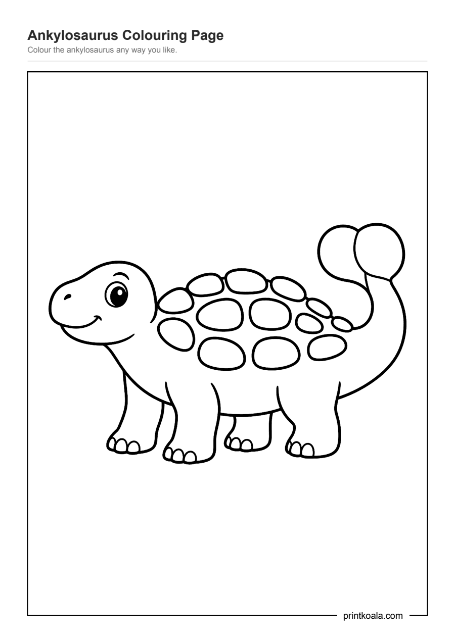 Full preview of the Ankylosaurus Colouring Page worksheet