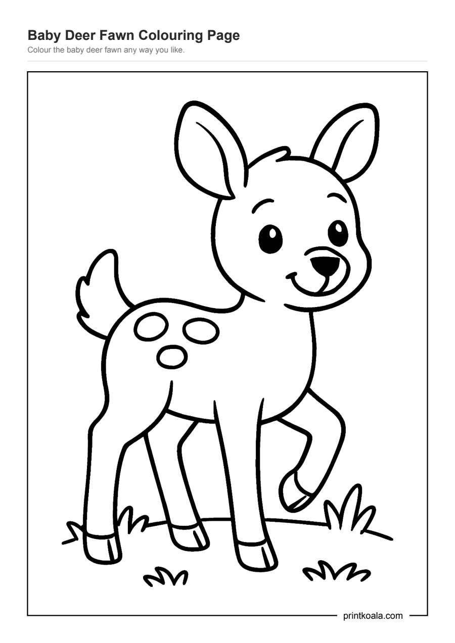 Full preview of the Baby Deer Fawn Colouring Page worksheet