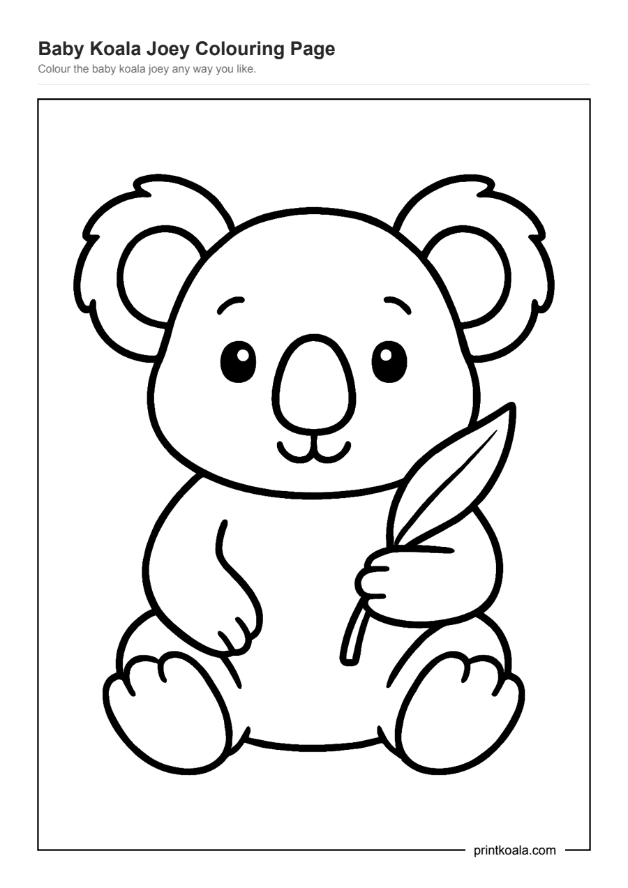 Full preview of the Baby Koala Joey Colouring Page worksheet