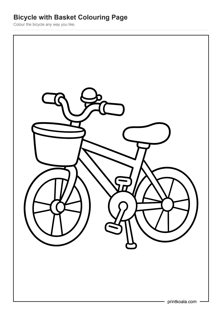 Full preview of the Bicycle with Basket Colouring Page worksheet
