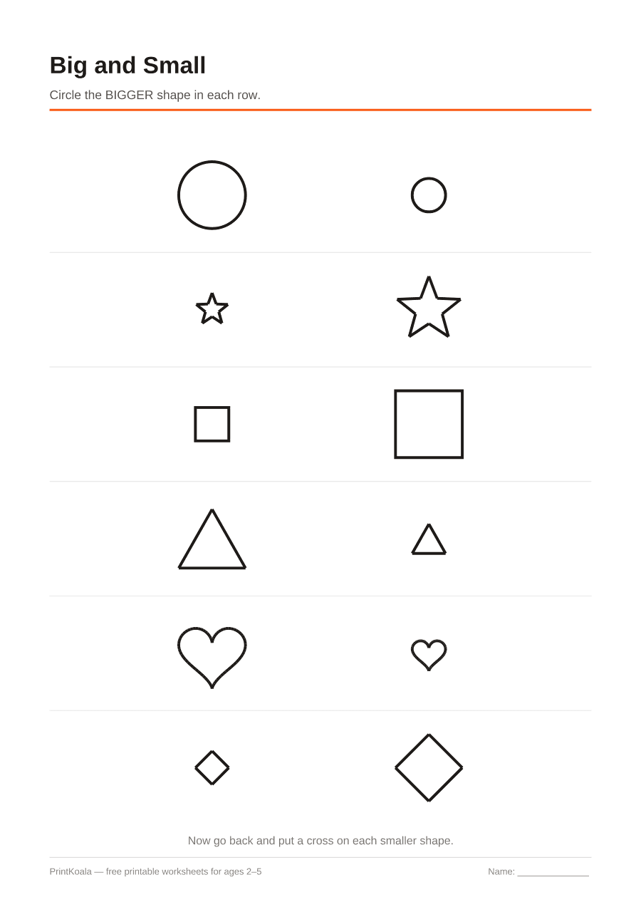 Full preview of the Big and Small worksheet