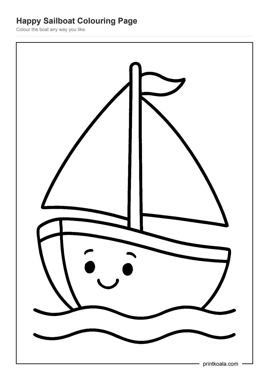Full preview of the Happy Sailboat Colouring Page worksheet