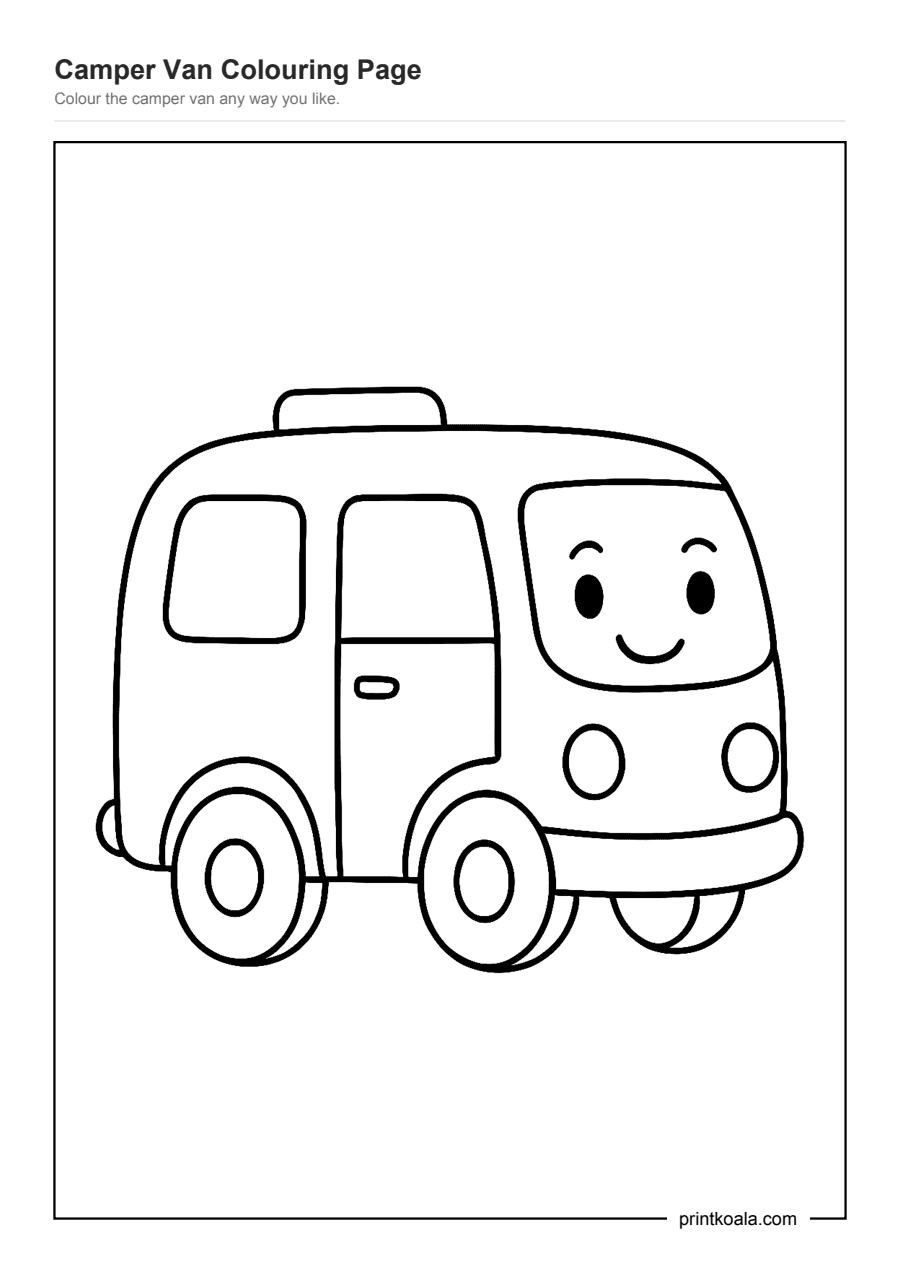 Full preview of the Camper Van Colouring Page worksheet