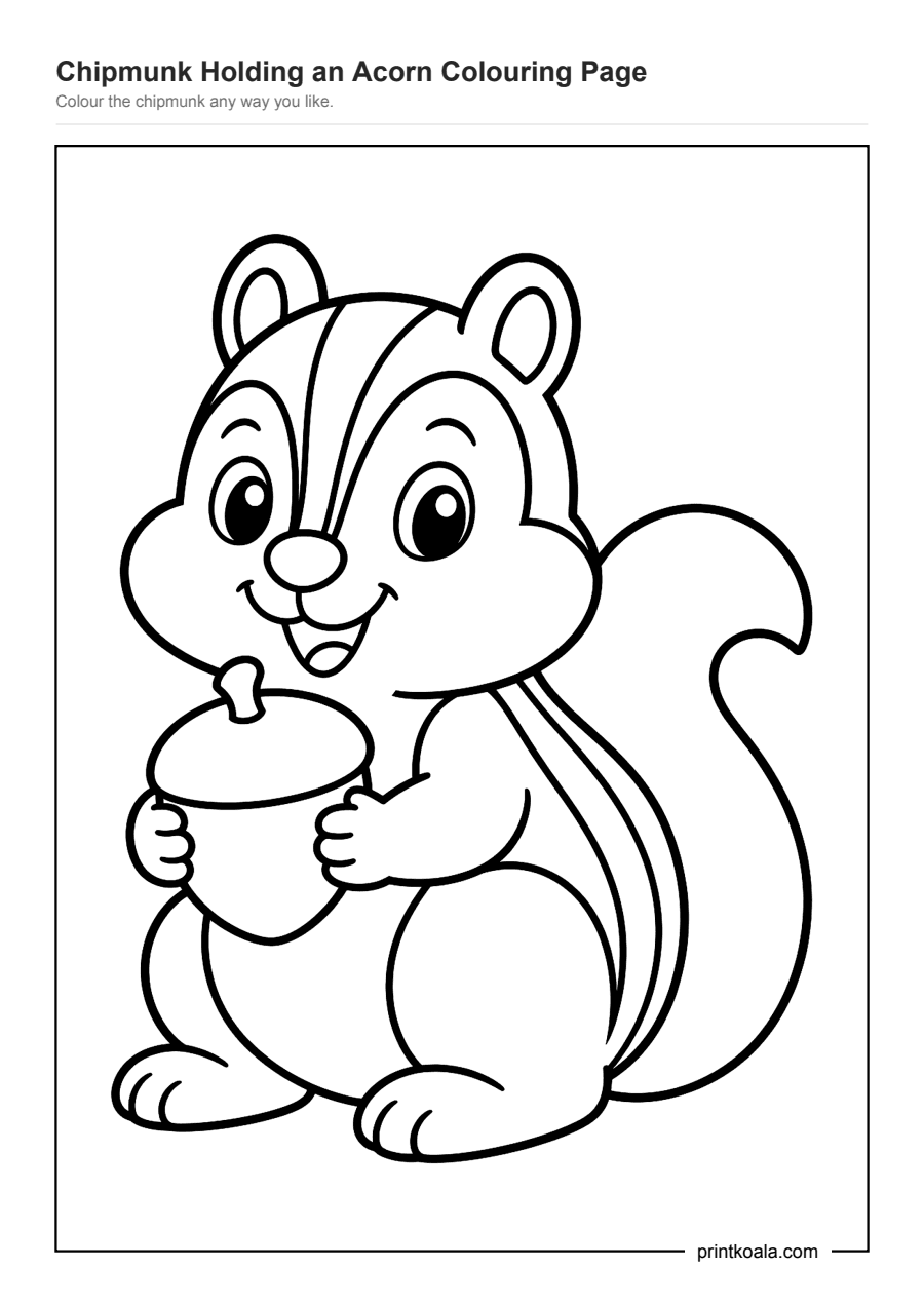 Full preview of the Chipmunk Holding an Acorn Colouring Page worksheet