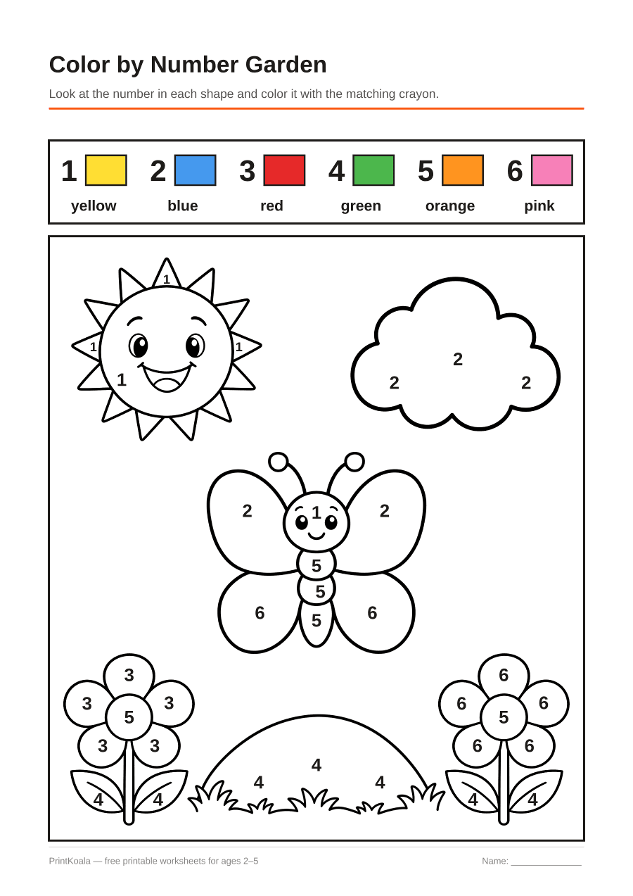 Full preview of the Color by Number Garden worksheet