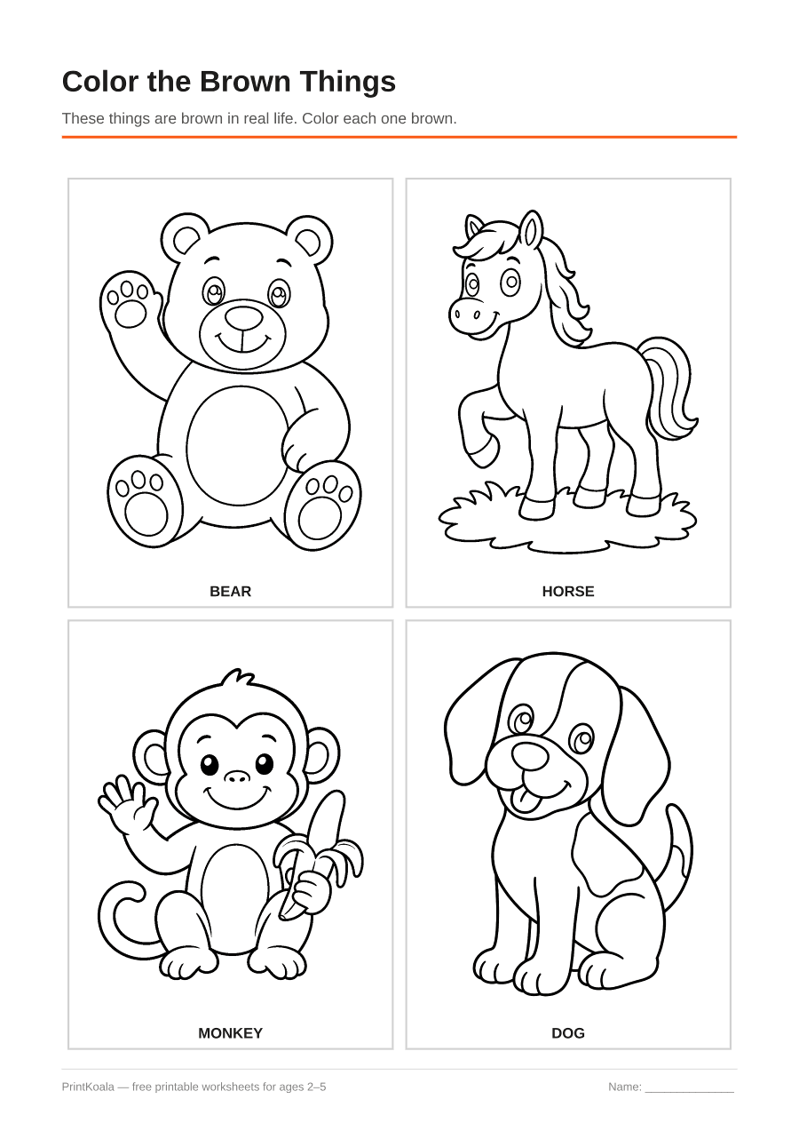 Full preview of the Color the Brown Things worksheet