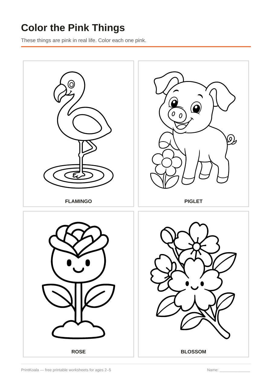 Full preview of the Color the Pink Things worksheet