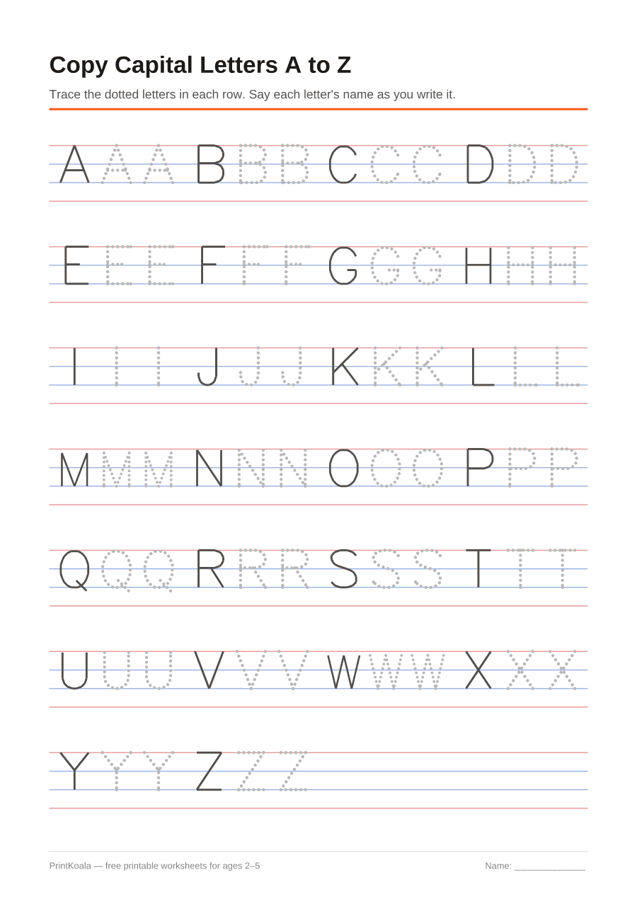 Full preview of the Copy Capital Letters A to Z worksheet