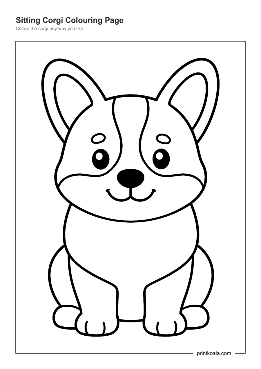 Full preview of the Sitting Corgi Coloring Page worksheet