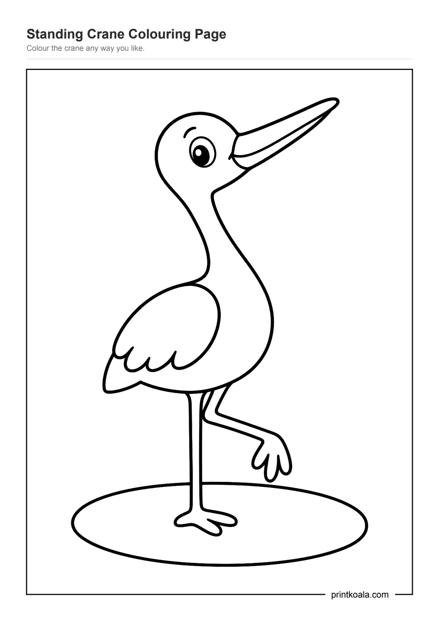 Full preview of the Standing Crane Colouring Page worksheet