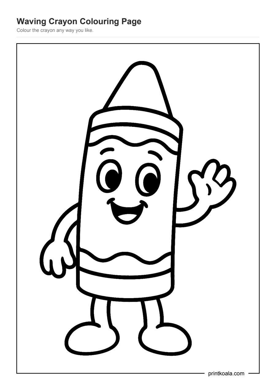 Full preview of the Waving Crayon Colouring Page worksheet