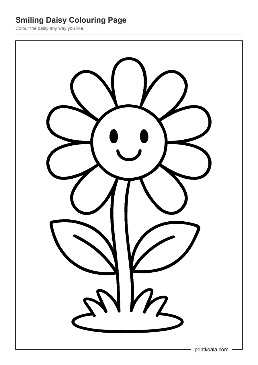 Full preview of the Smiling Daisy Colouring Page worksheet