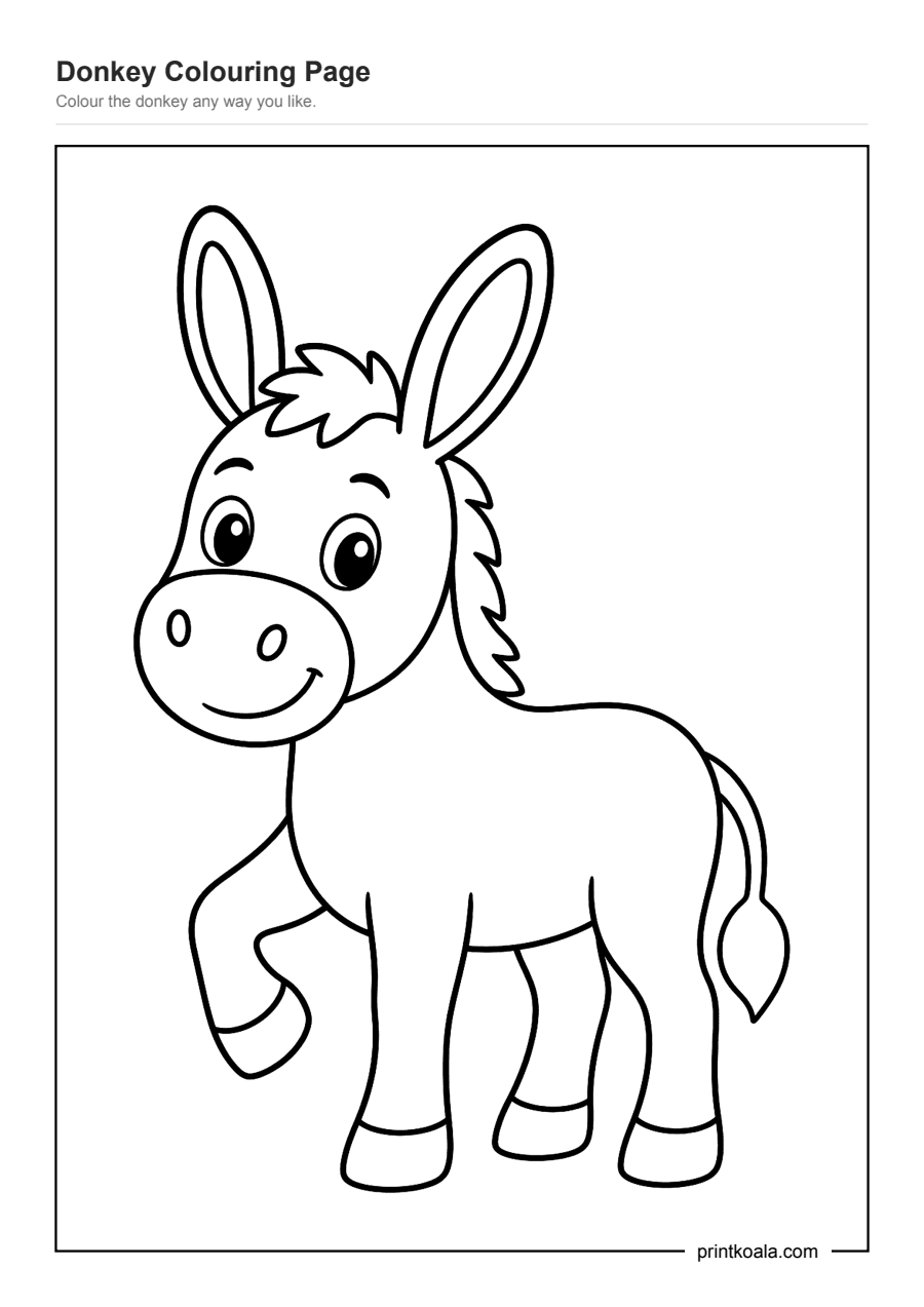 Full preview of the Donkey Colouring Page worksheet