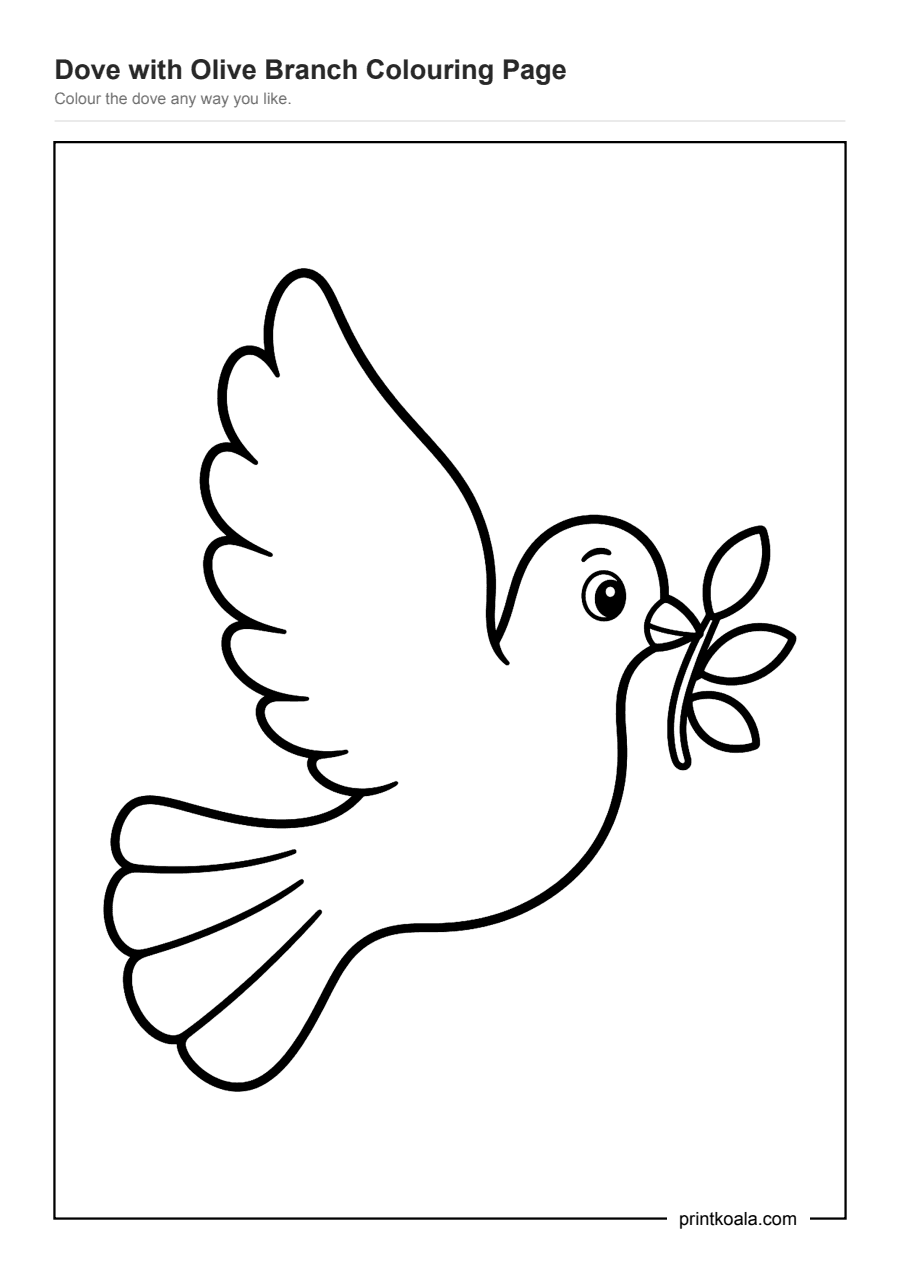 Full preview of the Dove with Olive Branch Colouring Page worksheet