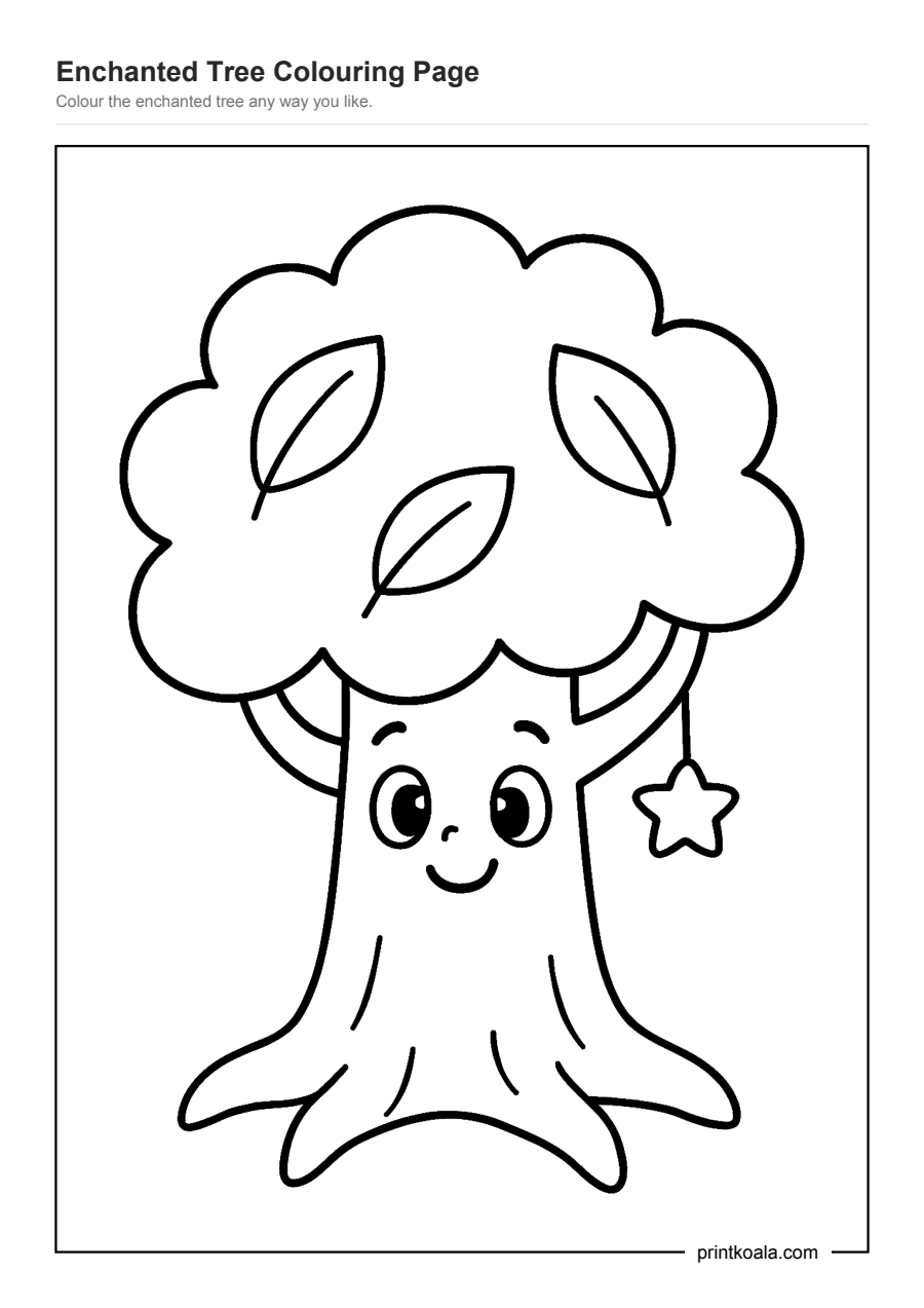 Full preview of the Enchanted Tree Colouring Page worksheet