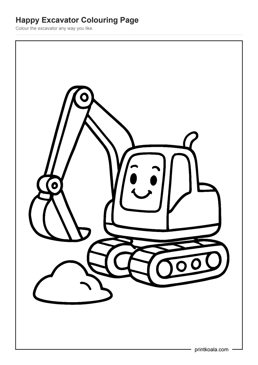 Full preview of the Happy Excavator Colouring Page worksheet