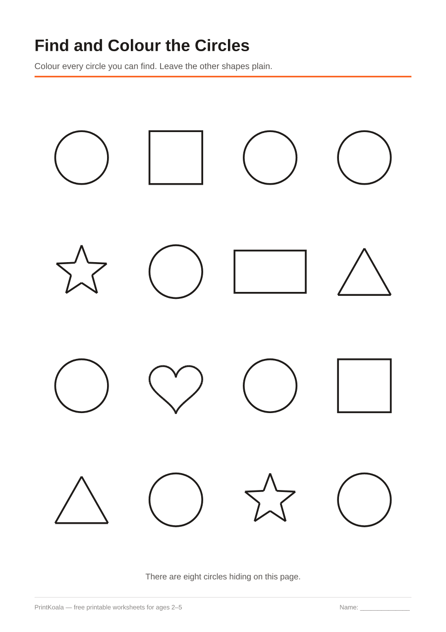 Full preview of the Find and Colour the Circles worksheet