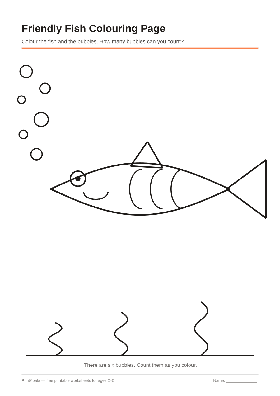 Full preview of the Friendly Fish Coloring Page worksheet