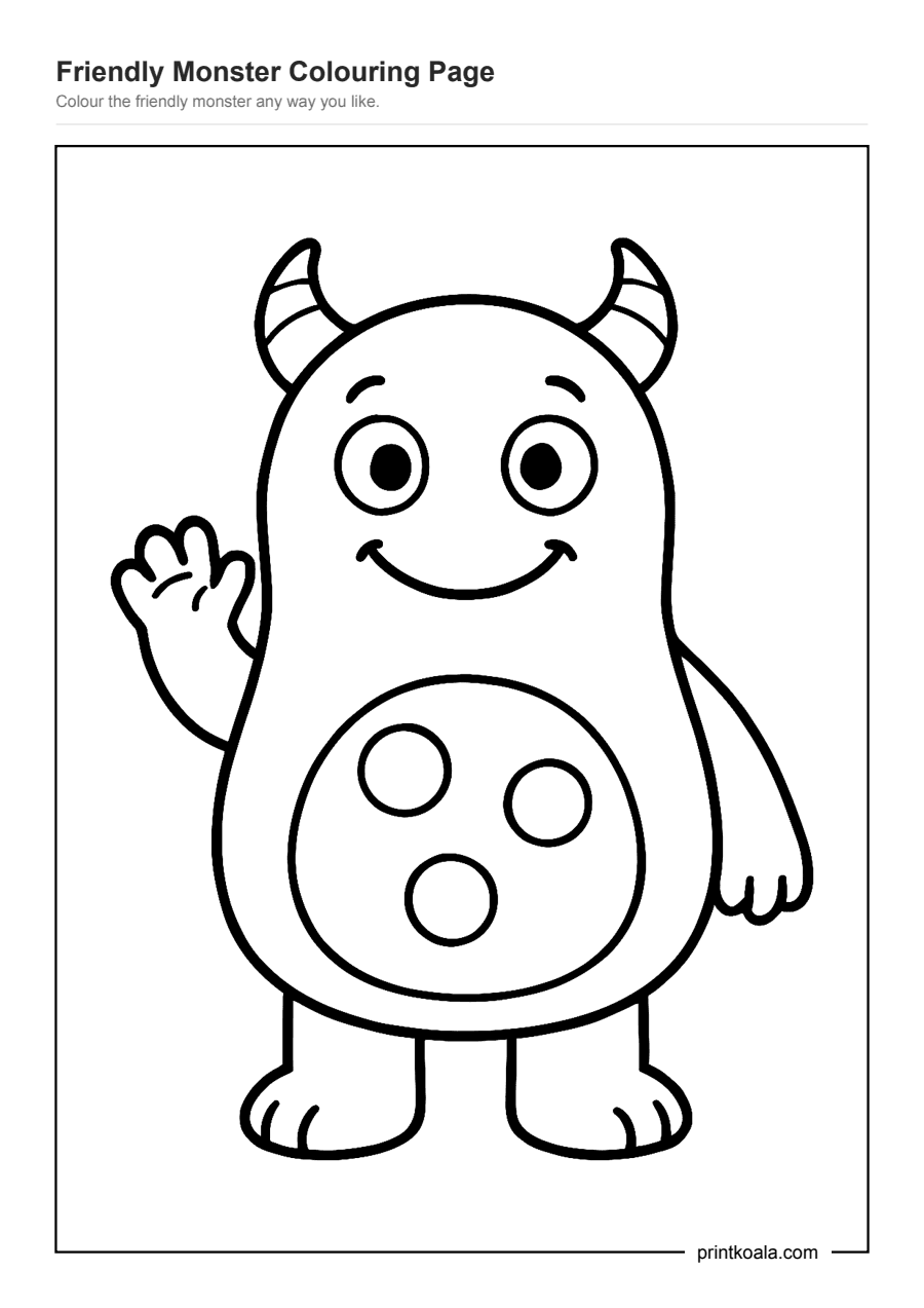 Full preview of the Friendly Monster Colouring Page worksheet
