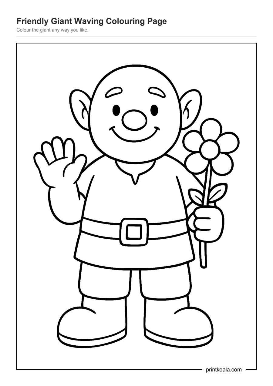 Full preview of the Friendly Giant Waving Colouring Page worksheet