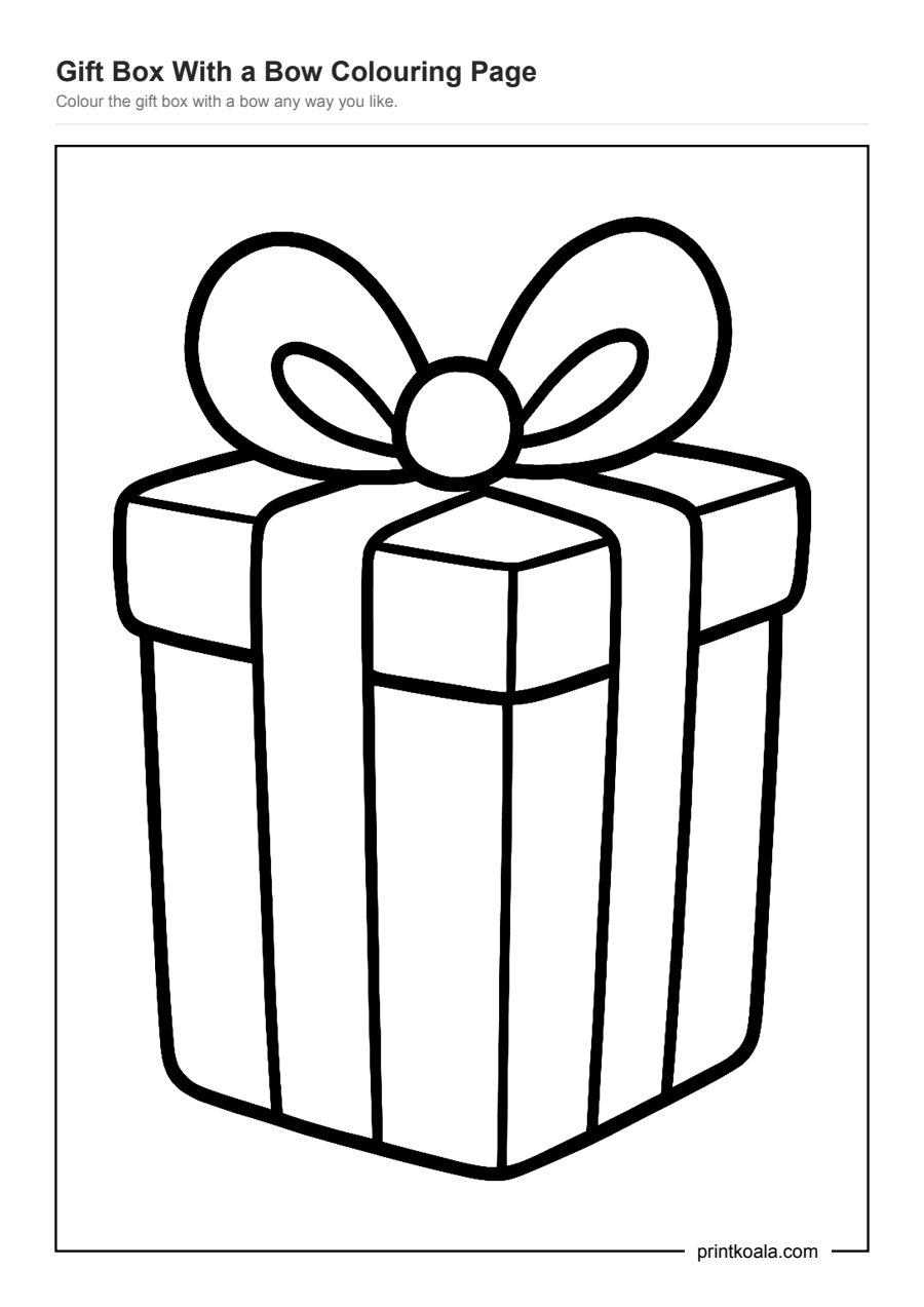 Full preview of the Gift Box With a Bow Colouring Page worksheet