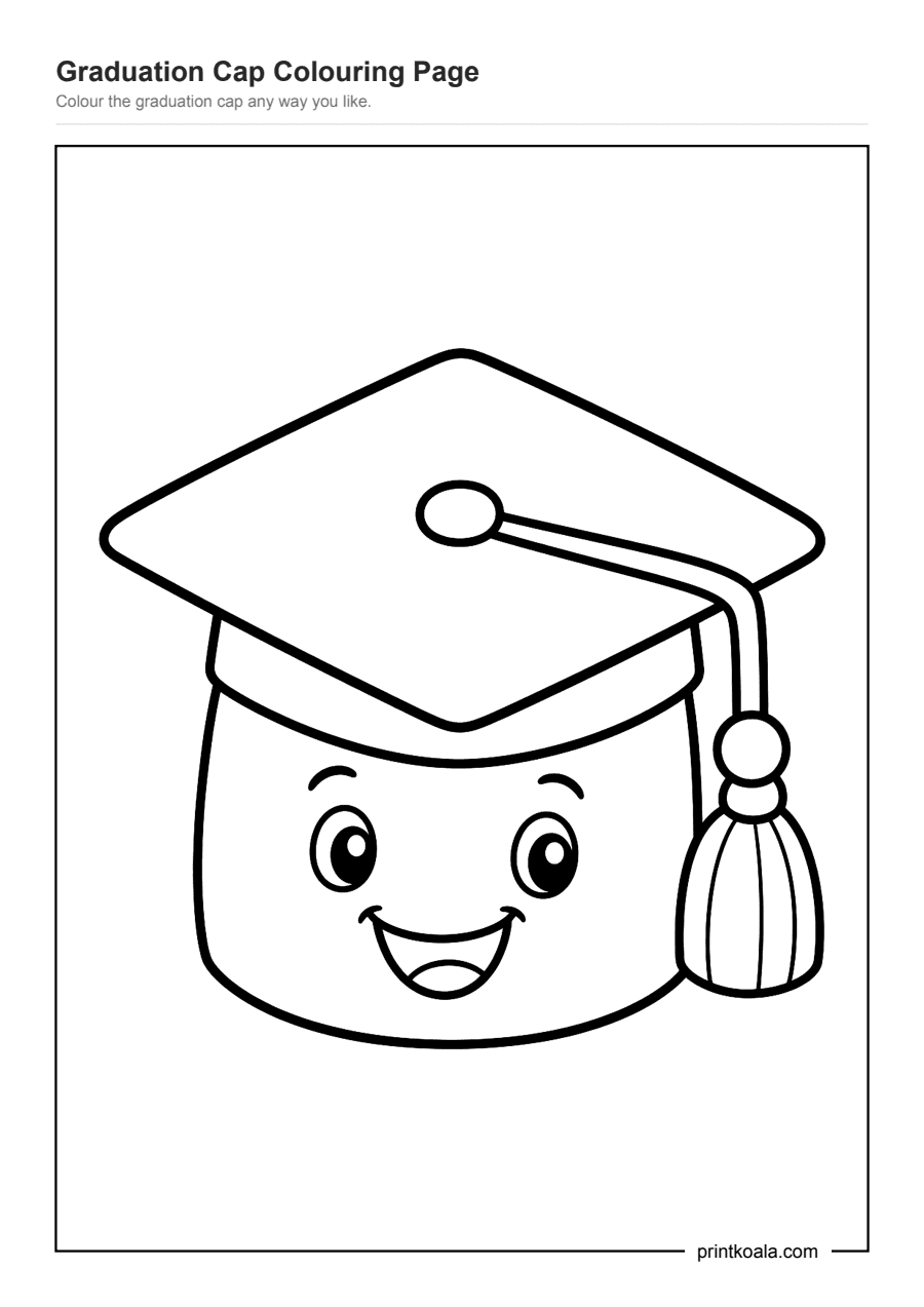 Full preview of the Graduation Cap Colouring Page worksheet
