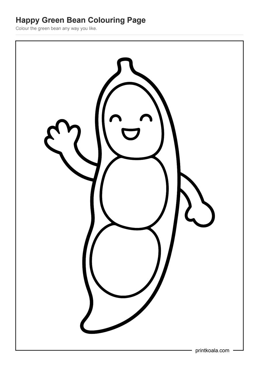 Full preview of the Happy Green Bean Colouring Page worksheet