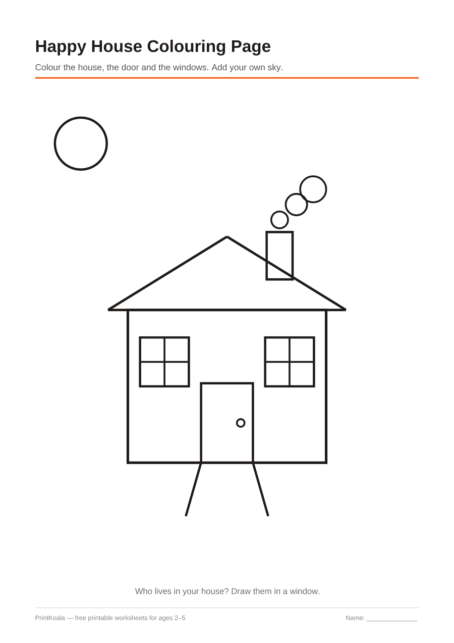 Full preview of the Happy House Coloring Page worksheet