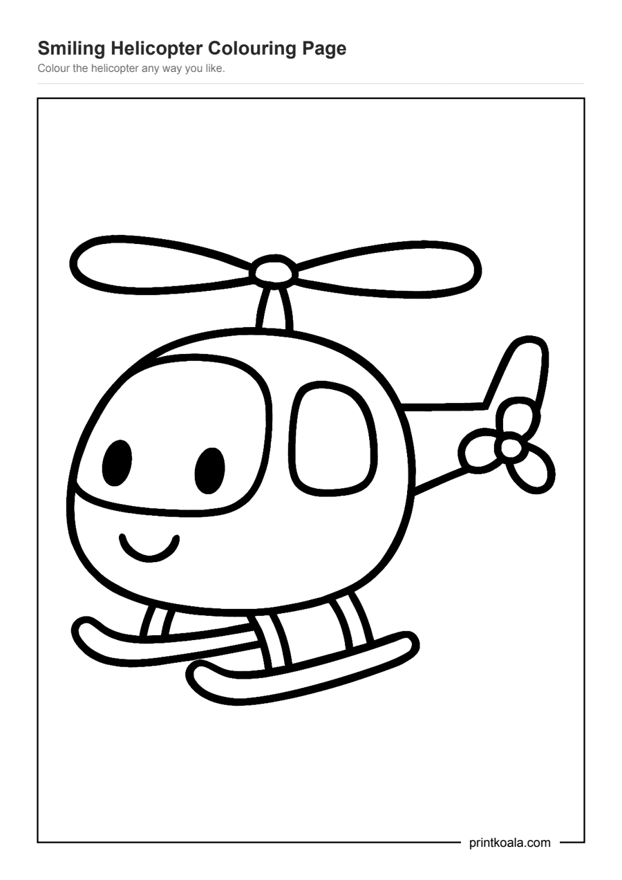 Full preview of the Smiling Helicopter Colouring Page worksheet