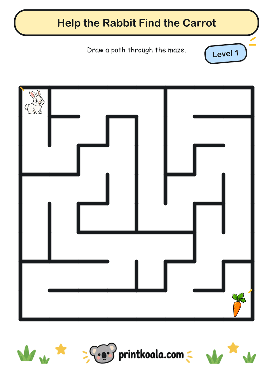 Full preview of the Help the Rabbit Find the Carrot — Level 1 worksheet