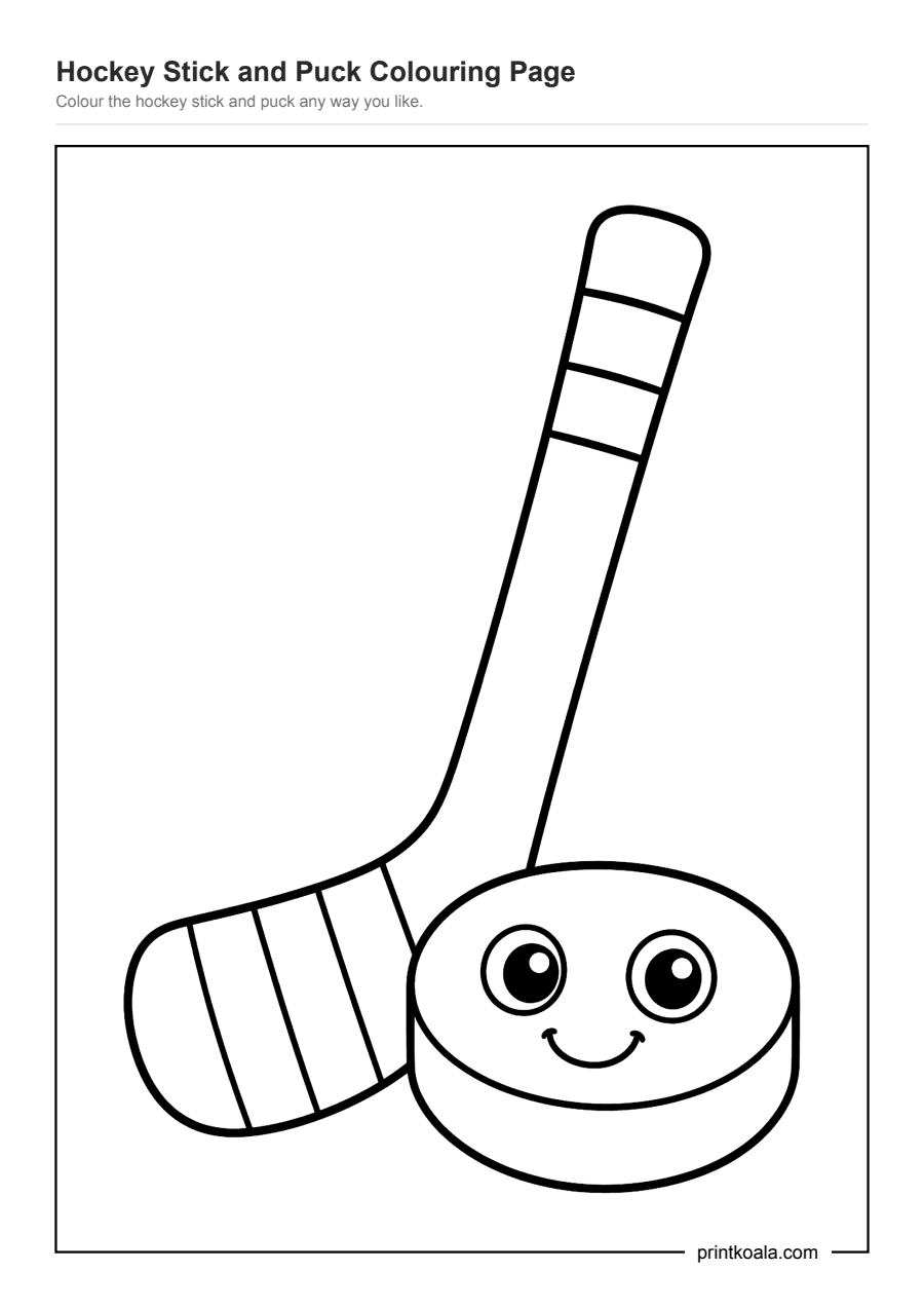 Full preview of the Hockey Stick and Puck Colouring Page worksheet