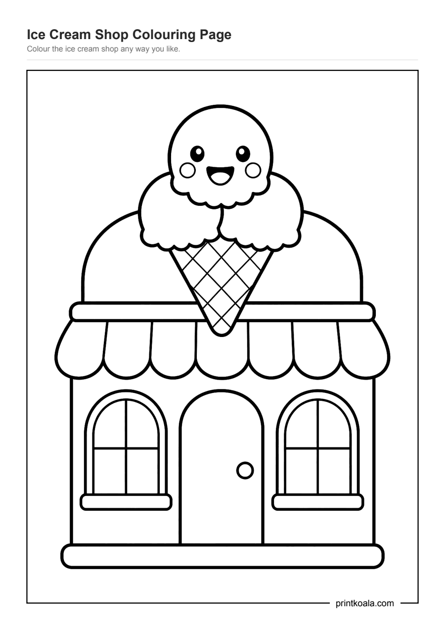 Full preview of the Ice Cream Shop Colouring Page worksheet
