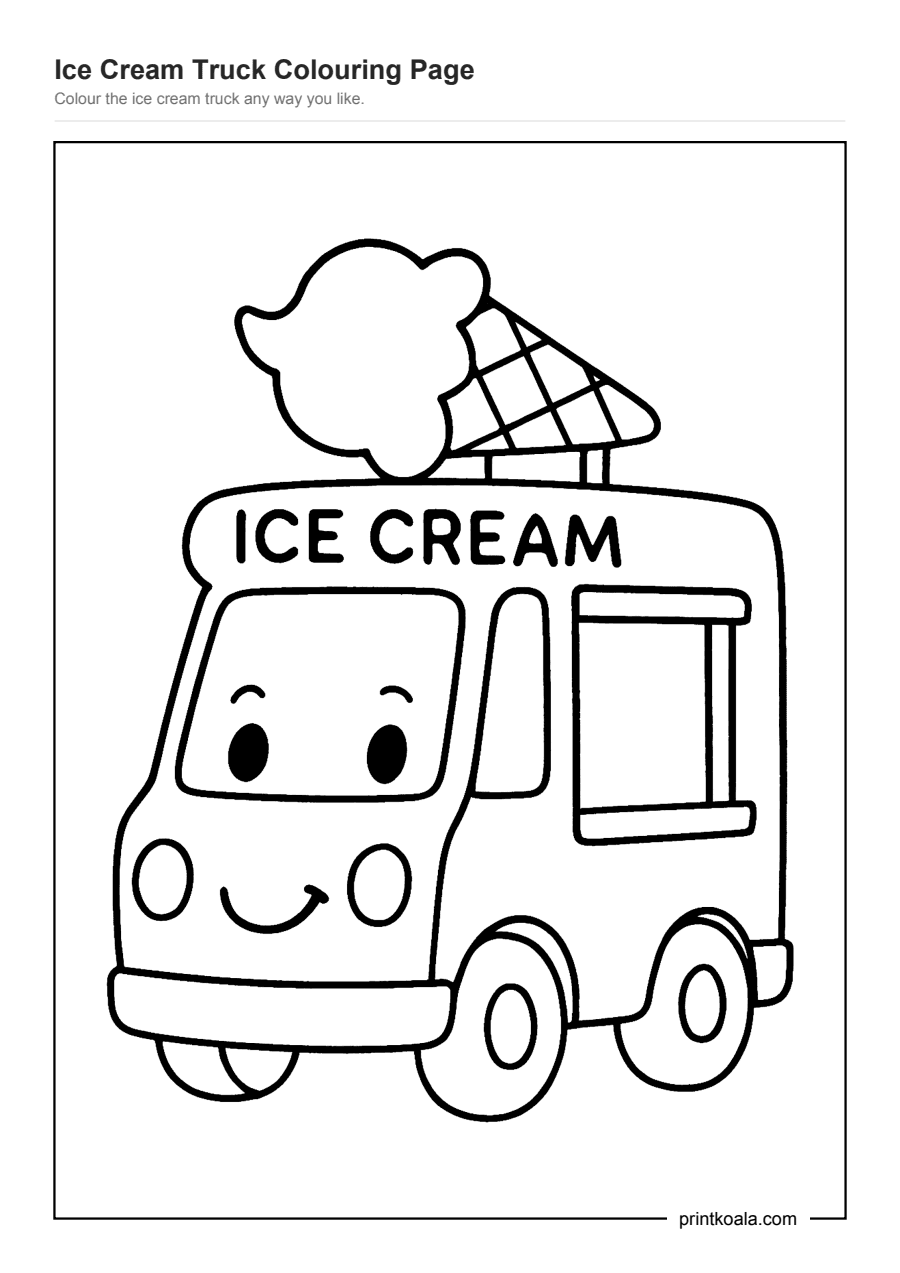 Full preview of the Ice Cream Truck Colouring Page worksheet