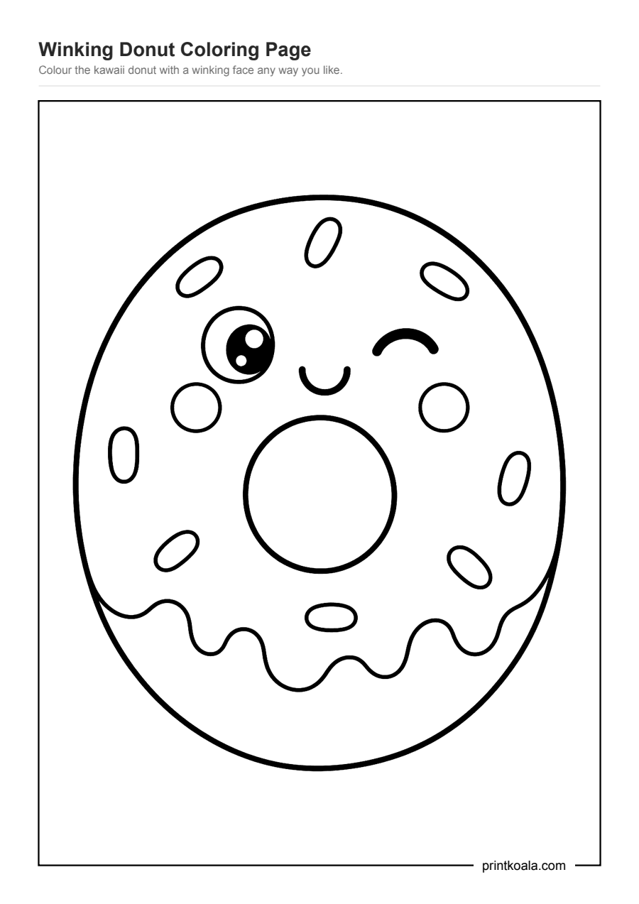 Full preview of the Winking Donut Coloring Page worksheet