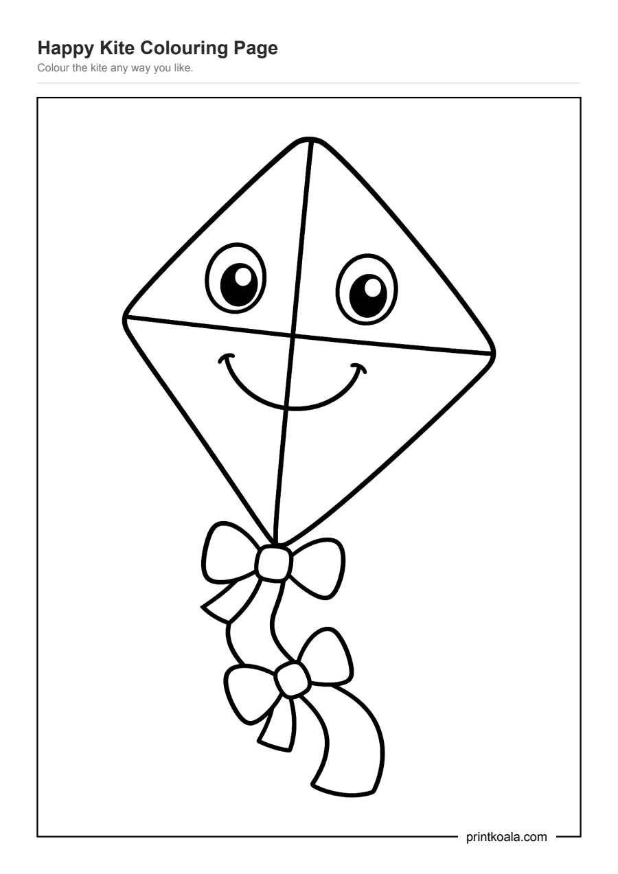 Full preview of the Happy Kite Colouring Page worksheet