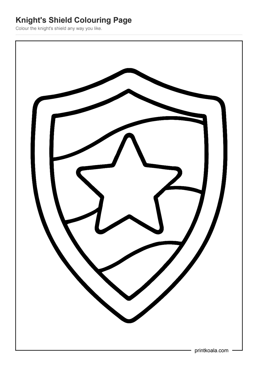 Full preview of the Knight's Shield Colouring Page worksheet