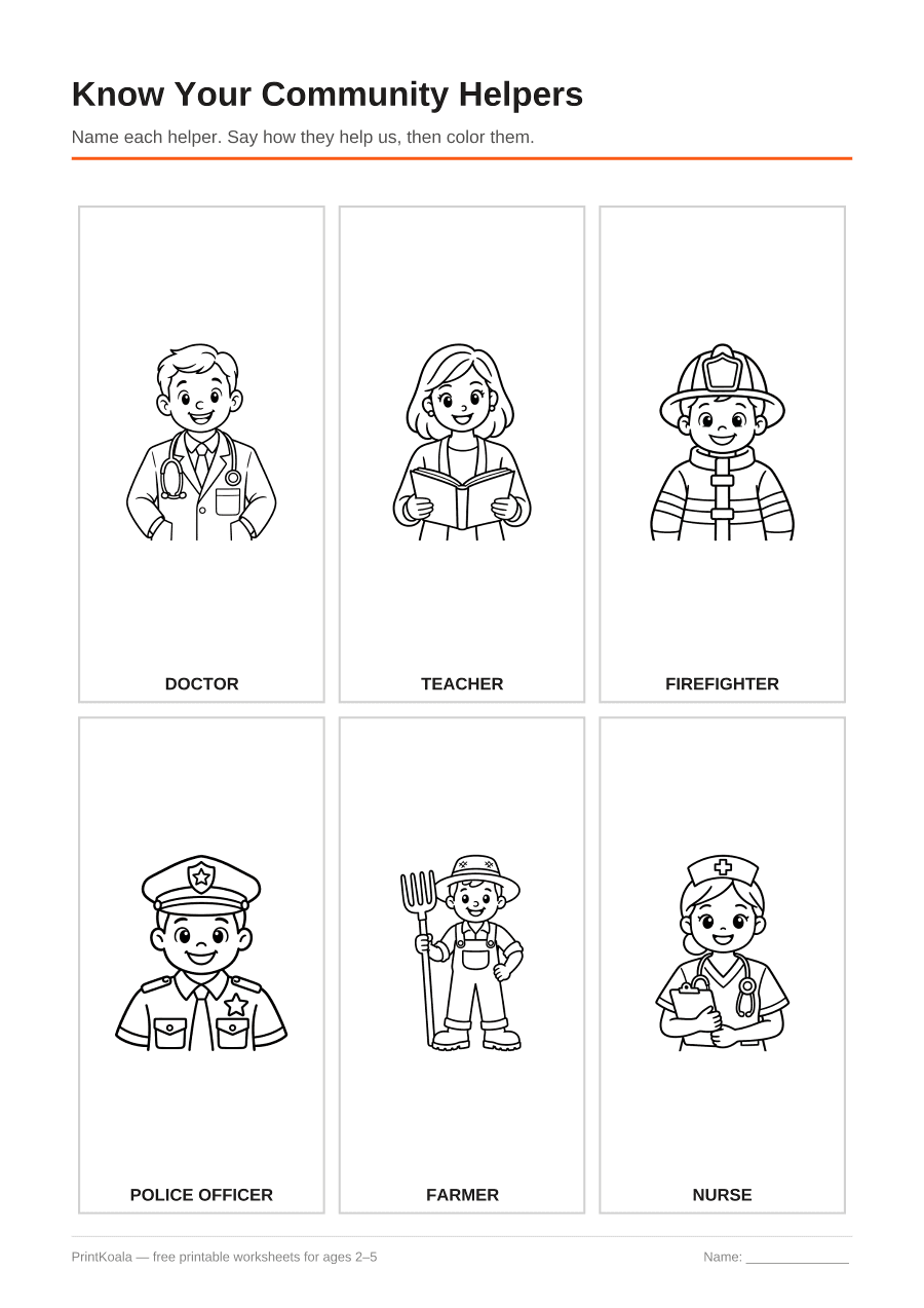 Full preview of the Know Your Community Helpers worksheet