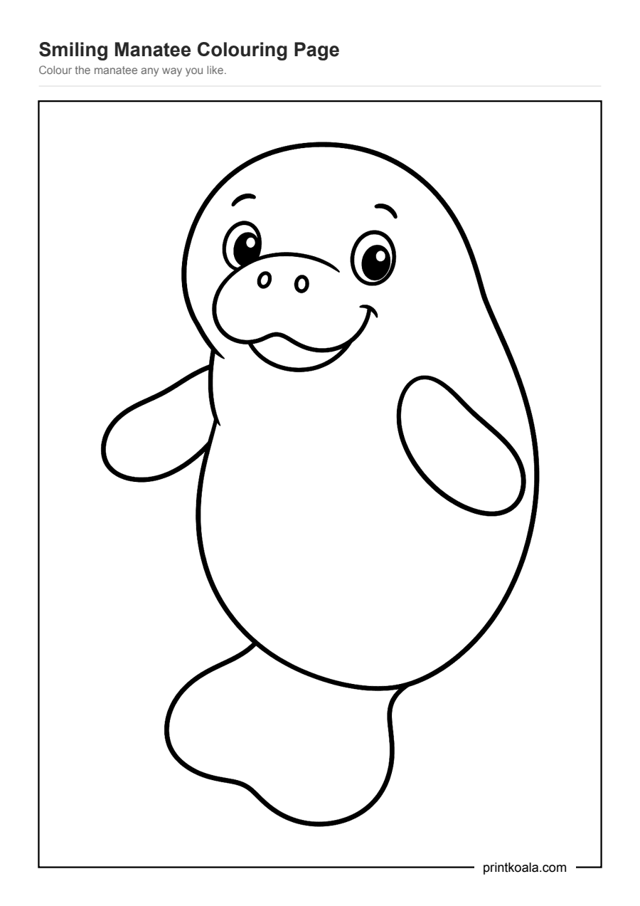 Full preview of the Smiling Manatee Colouring Page worksheet