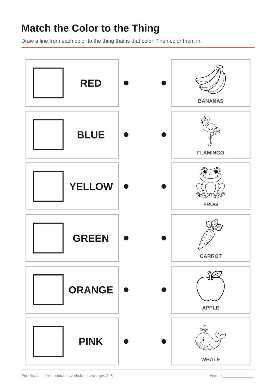 Full preview of the Match the Color to the Thing worksheet