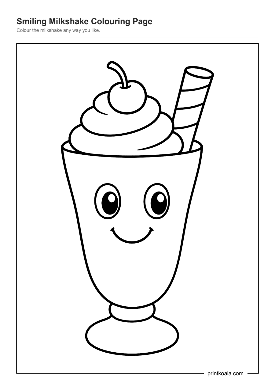 Full preview of the Smiling Milkshake Colouring Page worksheet