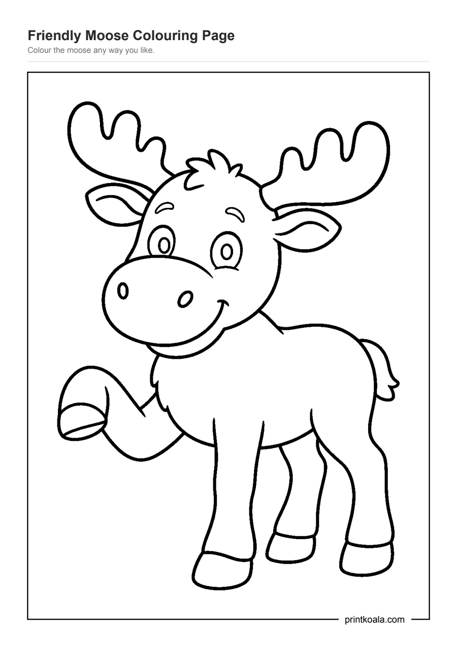 Full preview of the Friendly Moose Coloring Page worksheet