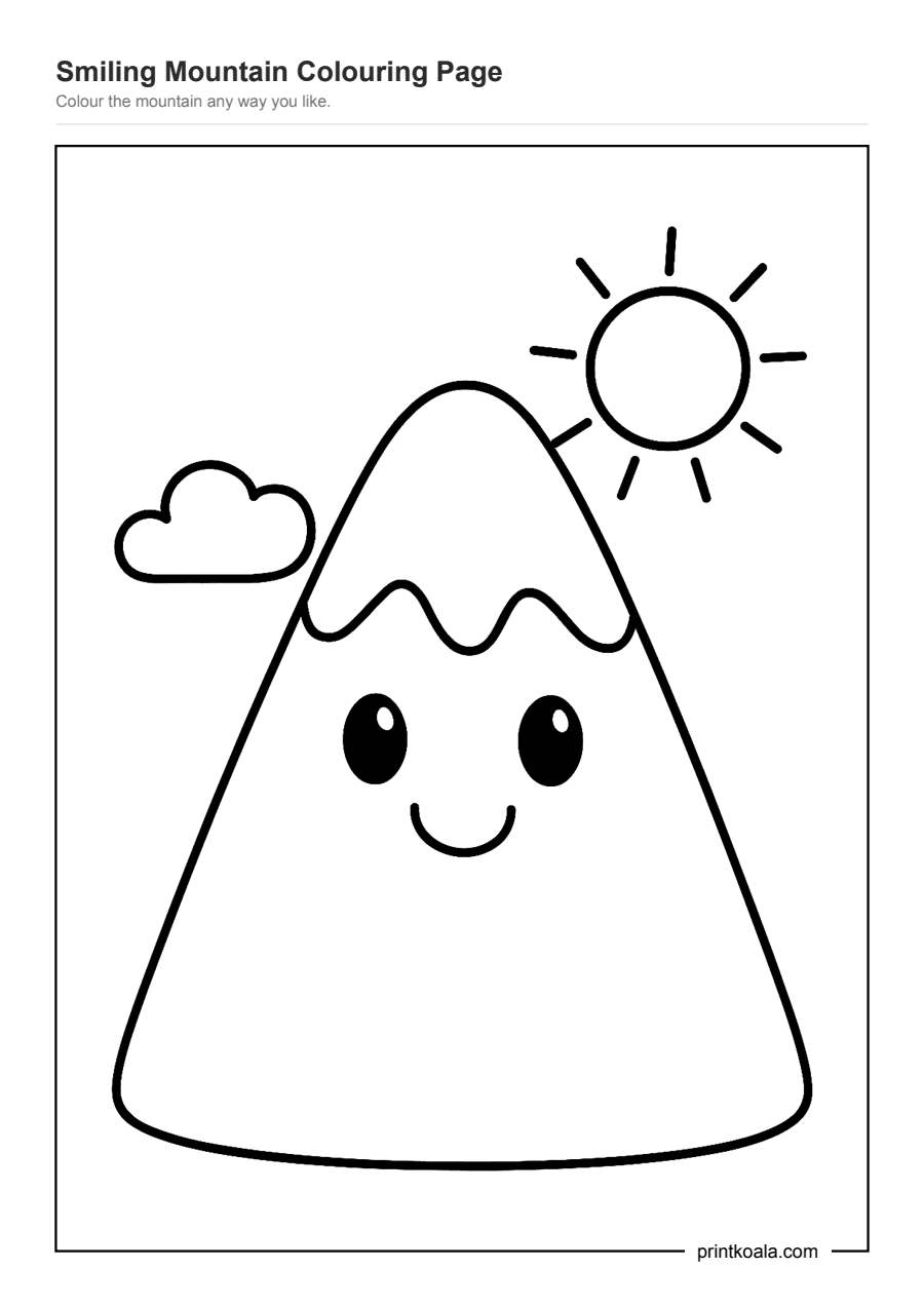 Full preview of the Smiling Mountain Colouring Page worksheet