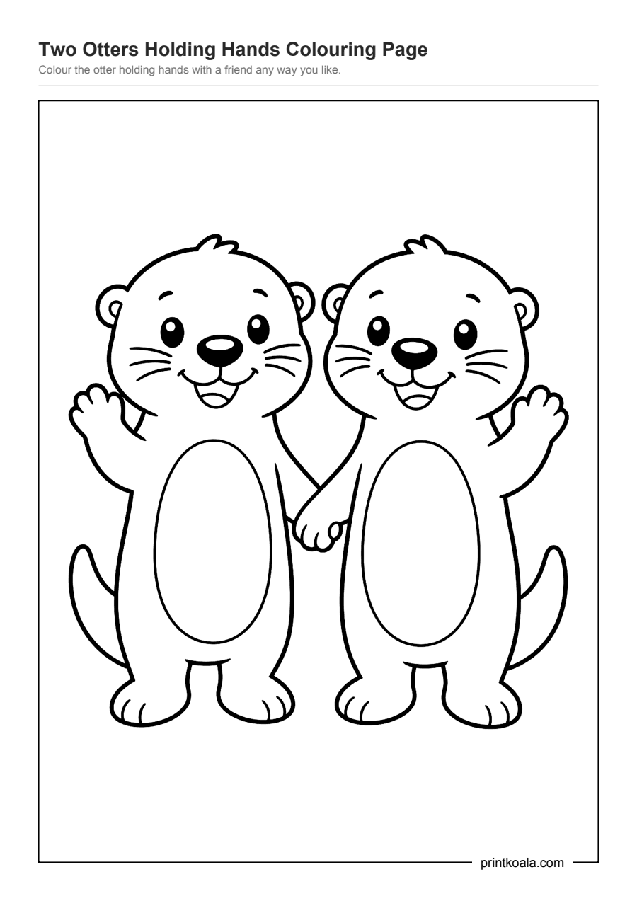 Full preview of the Two Otters Holding Hands Colouring Page worksheet