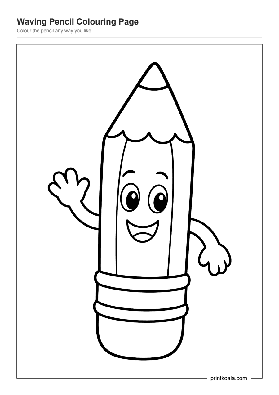 Full preview of the Waving Pencil Colouring Page worksheet