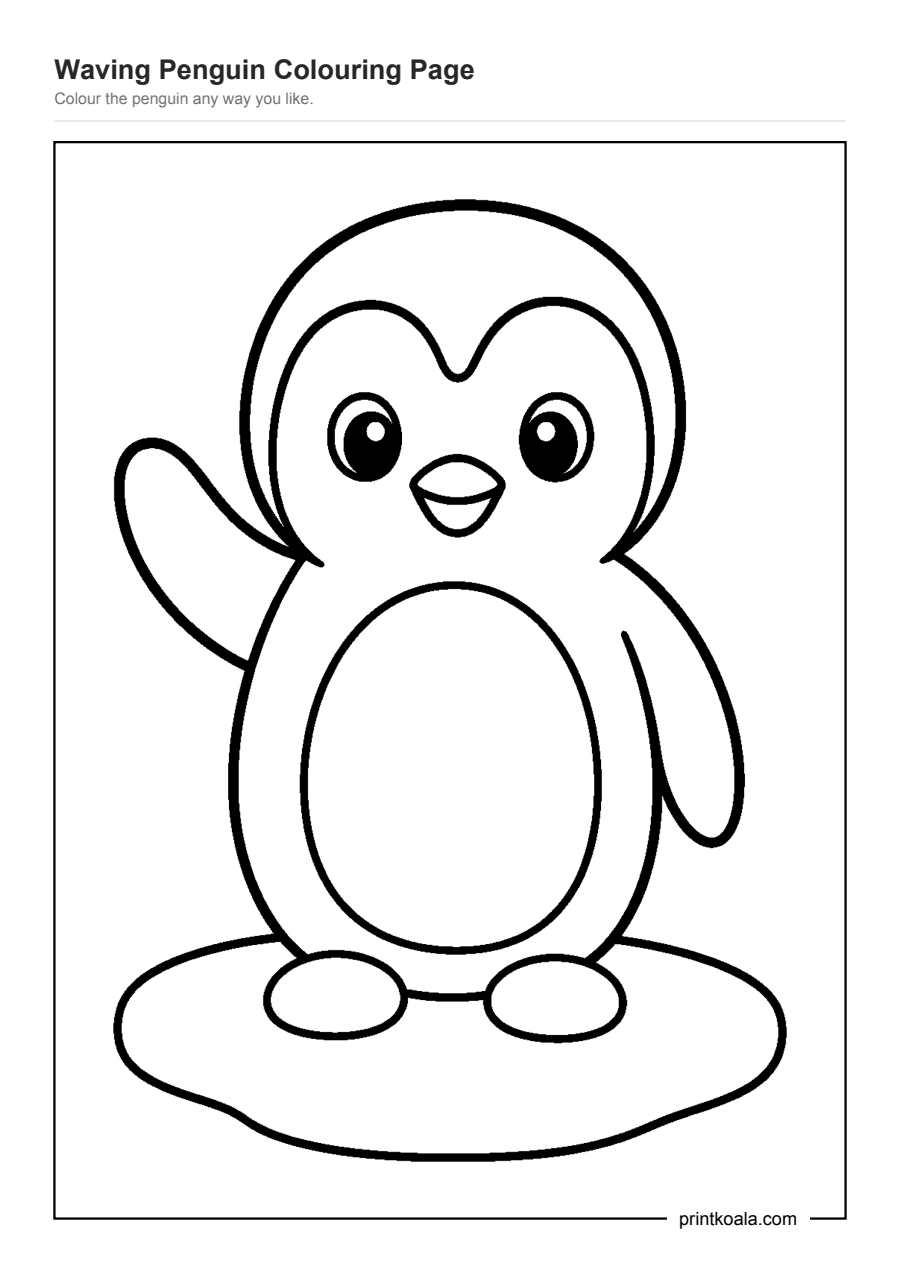 Full preview of the Waving Penguin Coloring Page worksheet