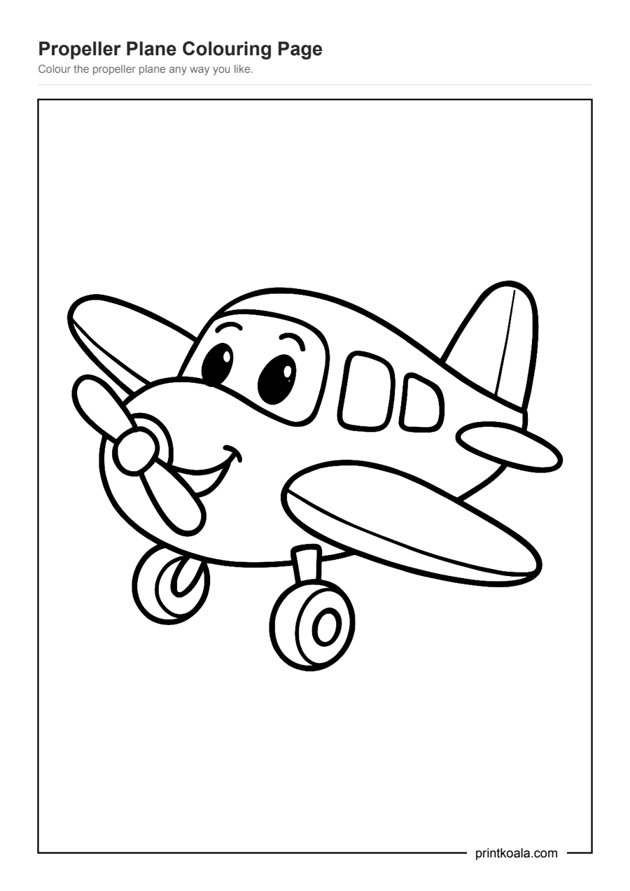 Full preview of the Propeller Plane Colouring Page worksheet