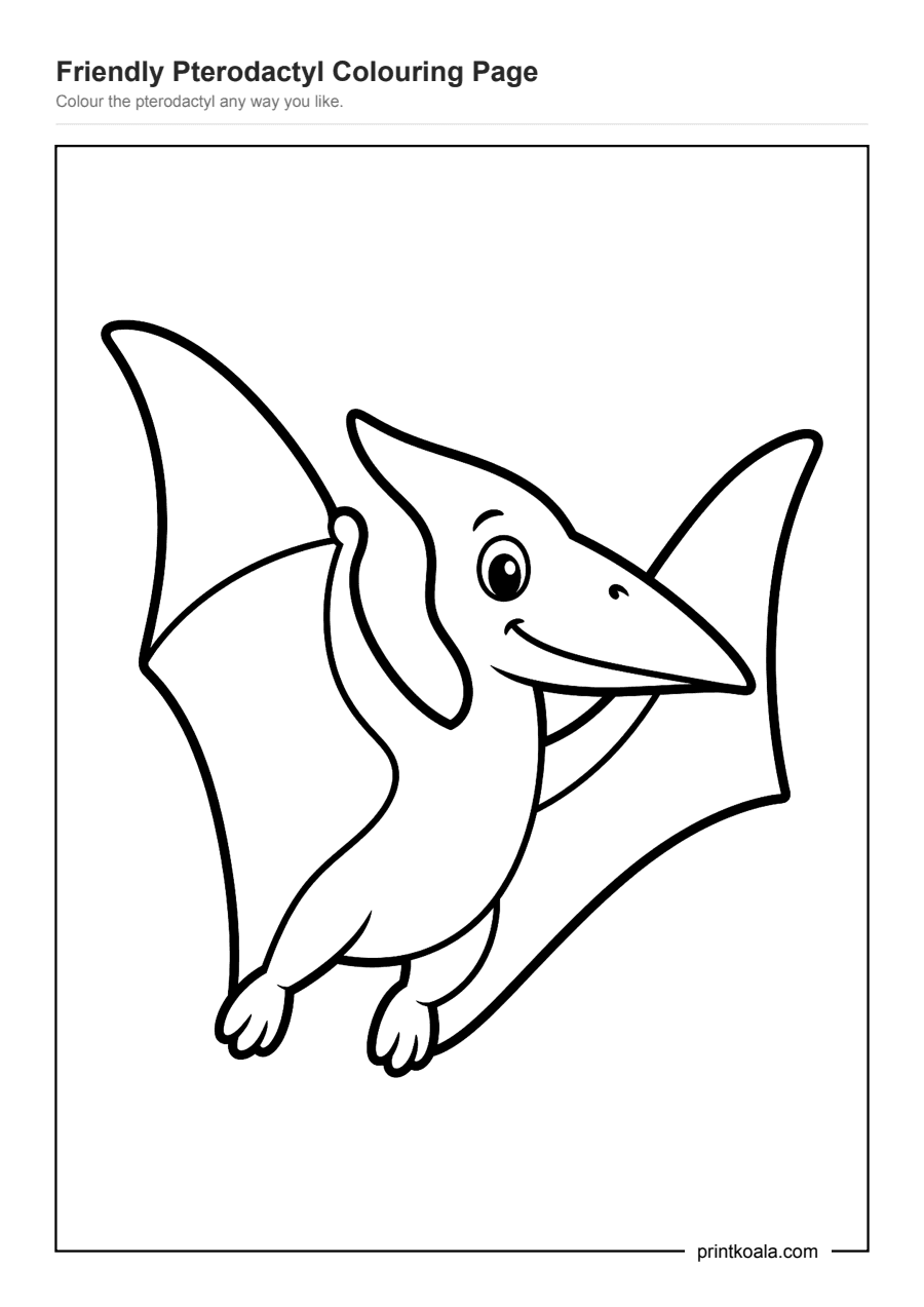 Full preview of the Friendly Pterodactyl Colouring Page worksheet